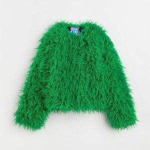 Iris Apfel X H&M Green Faux Fur Jacket Size Large